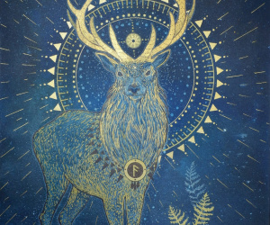 Kosmiczny Jeleń, 100x70cm, akryl, akwarela na płótnie, 2020.